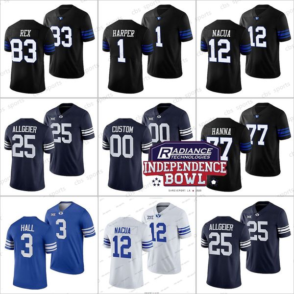 

77 chandon herring byu cougars college football jerseys 2021 independence bowl jaren hall zach wilson troy warner puka nacua baylor romney d, Black