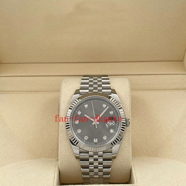 

with box papers high-quality watch new version 41mm gray diamond rhodium 126334 fluted bezel jubilee mechanical automatic men's watch, Slivery;brown