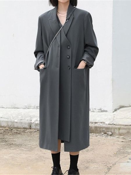 

women's jackets loose blazer trench for women lapel long sleeve patchwork pocket temperament coats female autumn clothing fashion, Black;brown