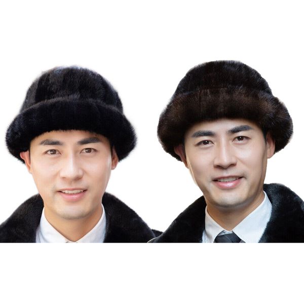 

men's real mink fur hat winter warm cap travel ski hat black brown, Blue;gray