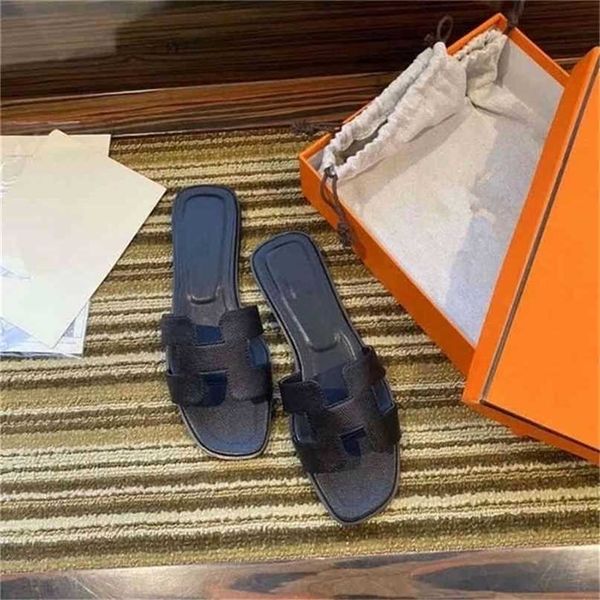 

designer herme slippers luxury h classic erme fashion h sandals women 2022 organ leater summer flops wear b jykm, Black