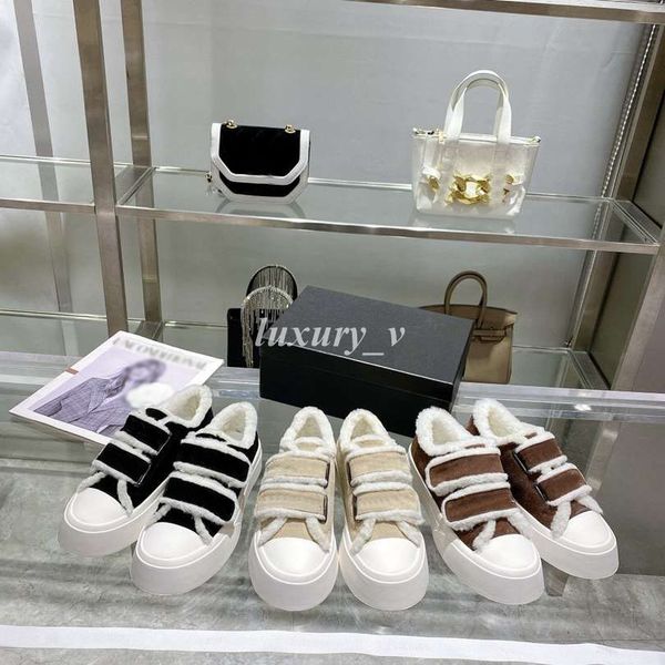 

designer shoes women wool casual shoe lace-up plush sneakers comfortable thick soled trainers ladies warm winter fur furry snow shoe, Black