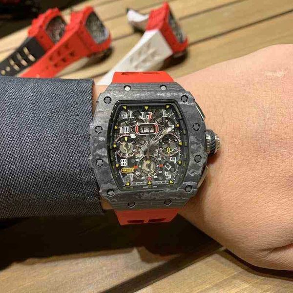 

luxury mens mechanics watch richa business leisure rm11-03 fully automatic mechanical mill black carbon fiber tape men's