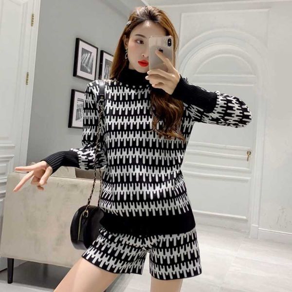 

women's two piece pants wenfly women striped knitting turtleneck pullovers thick sweater elastic waist shorts pansts casual two piece s, White