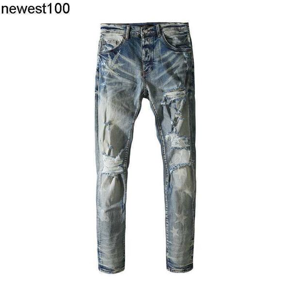 

designer jeans amirs wash water big hole beggar old slim fit jeans men's, Blue