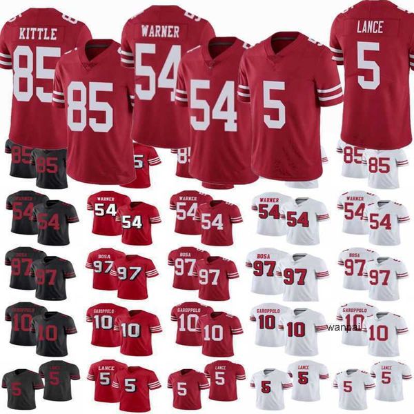 

jersey 5 trey lance jersey 97 nick bosa 10 jimmy garoppolo 85 george kittle 19 deebo samuel 54 fred warner 80 jerry rice san men francisco w, Black;red