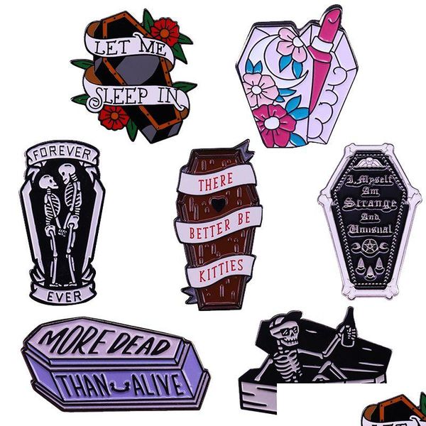 

pins brooches gothic coffin pin kitties more dead than alive strange unusual forever ever brooch skeleton badge spooky dark hallowee dh6pn, Gray