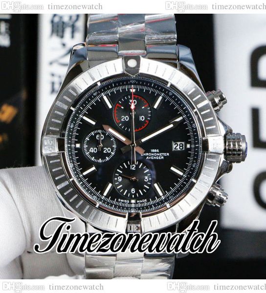 

45mm a13375101b1a1 miyota quartz chronograph mens watch black red dial white stick markers stainless steel bracelet satch watches timezonewa, Slivery;brown