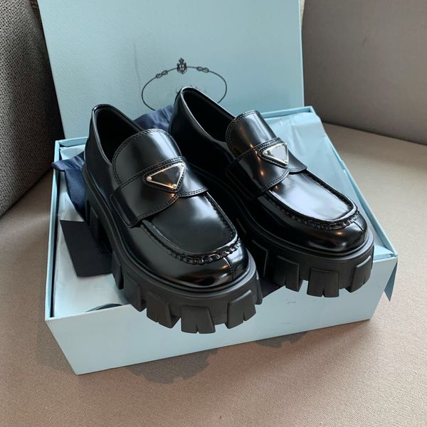 

wholesale women monolith loafers shoes lug chunky sole platform heels sneakers white black brush leather lady moccasins comfort foowear eu35