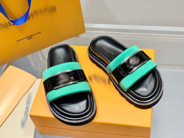 

summer womens high heels slippers striped sandals ladies casual scuffs block heel sandal outdoor shopping letters slipper box -l078, Black