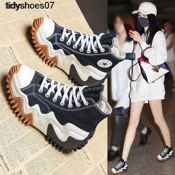 

thick soled canvas high shoes 2021 new versatile casual sports dad shoes women's ins fashion designer, Black
