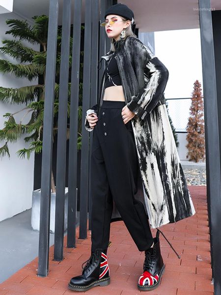 

women's jackets tie dye colorblock coats for women stand collar long sleeve patchwork zipper vintage fashion windbreaker female, Black;brown