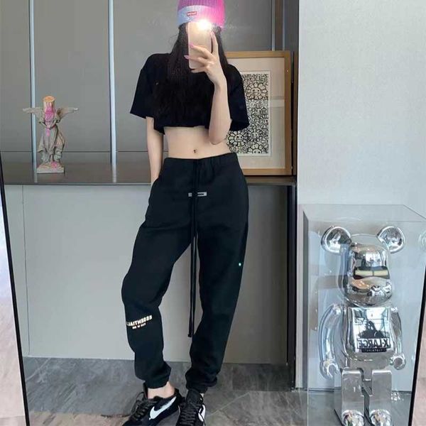 

trendy designer essential motion pants track fear double reflective drawstric feet men wome, Black
