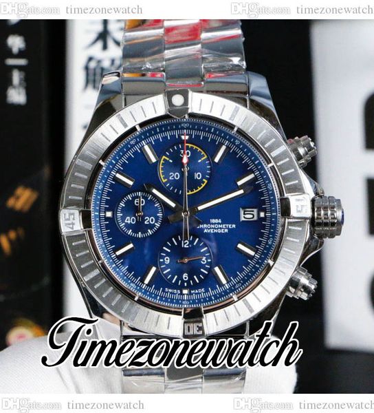 

45mm a13317101c1a1 miyota quartz chronograph mens watch blue yellow dial white stick markers stainless steel bracelet satch watches timezone, Slivery;brown