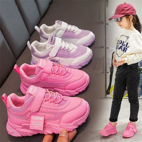 

pink sneakers new girls sport autumn mesh breathable soft running shoes for children non slip kids casual l221013, Black;red
