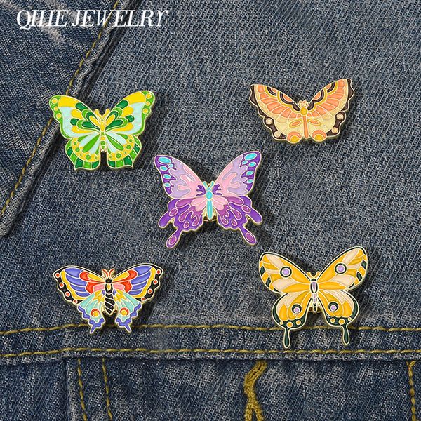 

butterfly enamel pin brooch hard moth lapel pin metal insect multicolour animal badge sweater backpack accessories friend gift, Gray