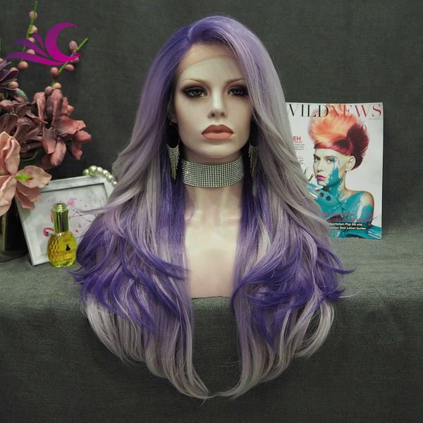 

headwear hair accessories celebrity ombrepurple grey two stone color synthetic wig heat ristant futura fiber cosplay synthetic lace front wi