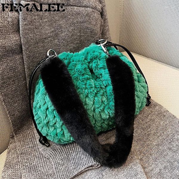 

evening bags luxury handbag drawstring design handle ladies women shoulder faux fur messenger purse bag female tote