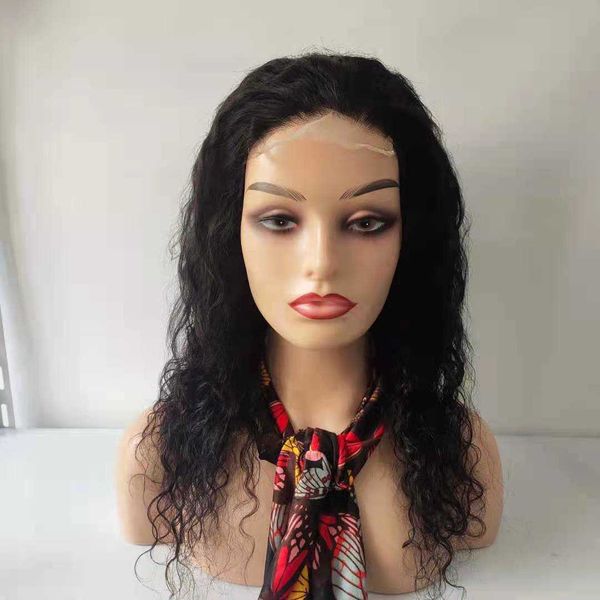 

headwear hair accessories factory wholale hand-woven women's front lace 4x4 natural color long curly hair real human hair wig heaear