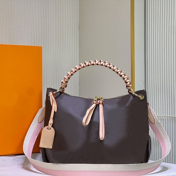 

tote bag handbags women zipper shopping bag crossbody handbag white plaid woven wrist leather handle removable shoulder straps old flower