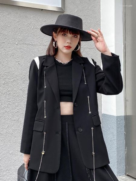 

women's jackets solid embroidered blazers for women notched long sleeve letter korean loose blazer female autumn fashion clothing, Black;brown