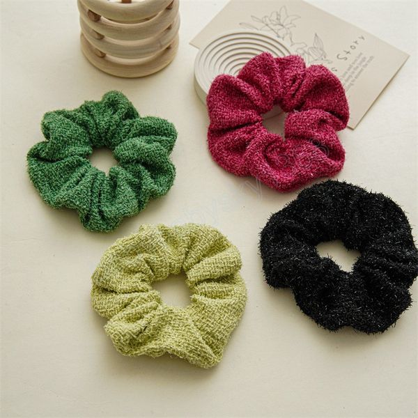 

korean woman simple cloth elastics hairband solid color scrunchies hair ties ladies ponytail hold hair accessories, Slivery;white