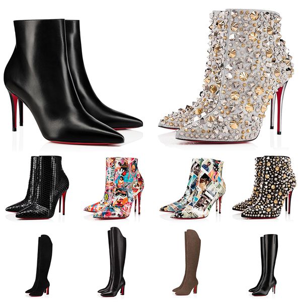 

women ladies designer boots shoes sneakers woman platform high heels booties leather suede winter ankle knee boot with box, Black