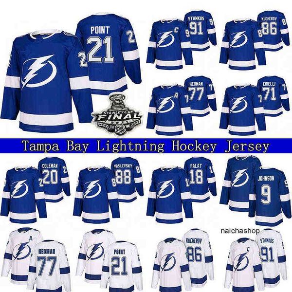 

86 nikita kucherov tampa bay lightning jersey 77 victor hedman 91 stamkos 21 brayden point 71 anthony cirelli hockey jerseys nhl's jers, Black