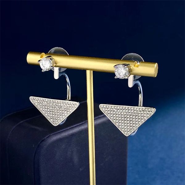 

designer earrings stud women designers letters silver inverted triangle couple gift crystal thick piercing hoop earring for women street fas, Golden;silver