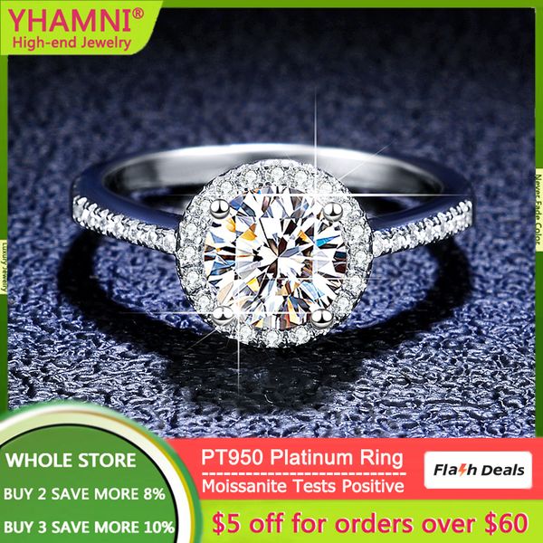 

certified pt950 platinum ring real 1 ct d color moissanite wedding ring for women never fade allergy jewelry, Slivery;golden