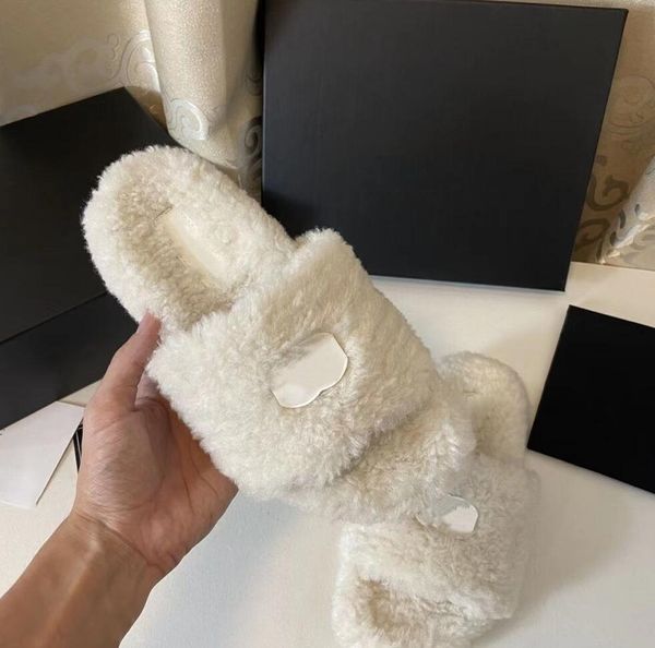 

women's lamb wool slipper fashion winter plush designer shoes women solid color warmth home flat bottom sandal wool flip-flops leisure, Black