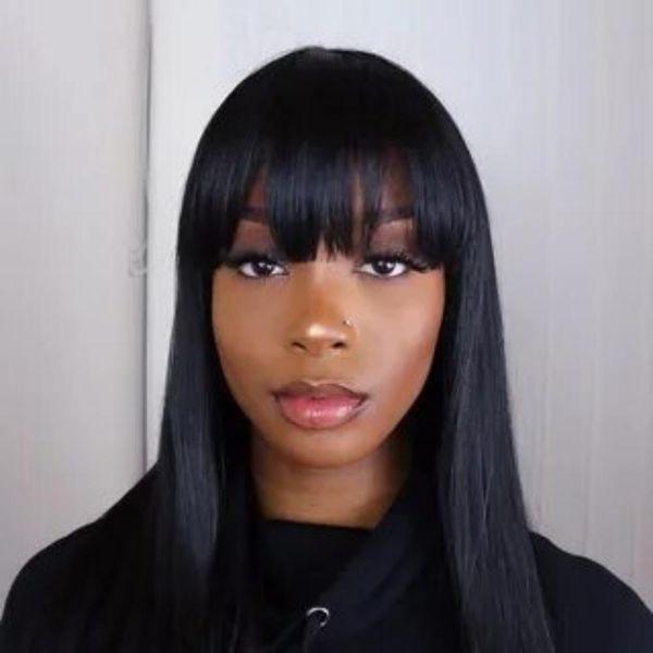 

short bob human hair wig for women brazilian glueless full machine made with bangs, Black;brown