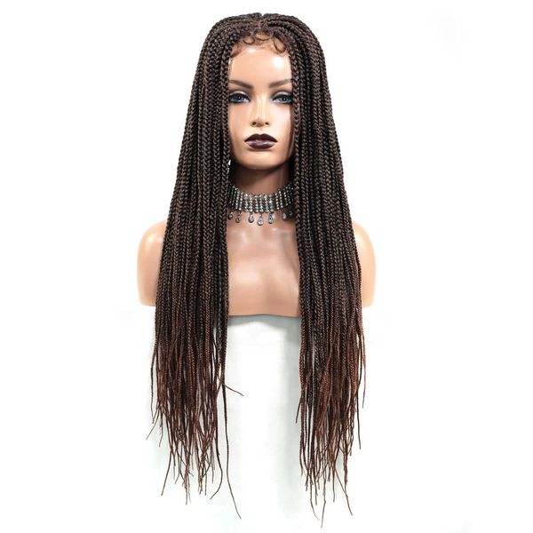 

headwear hair accessories 32 inch box braided lace front wigs with baby hair #30 ombre brown synthetic crochet braids 4x4 lcae wig for black