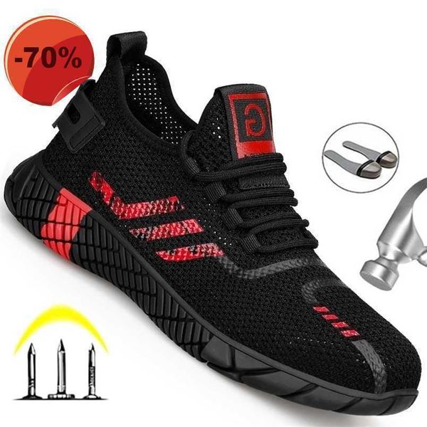 

2021 breathable men safety shoes steel toe non-slip work boots indestructible shoes puncture-proof work sneakers male winter 220212, Black;brown