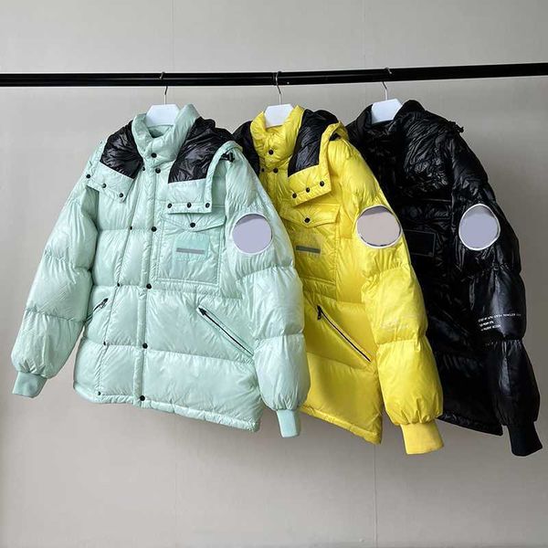 

designer maya mens down hooded jackets back letter winter jacket men's clothing parkas womens black leather armband down outerwear coat