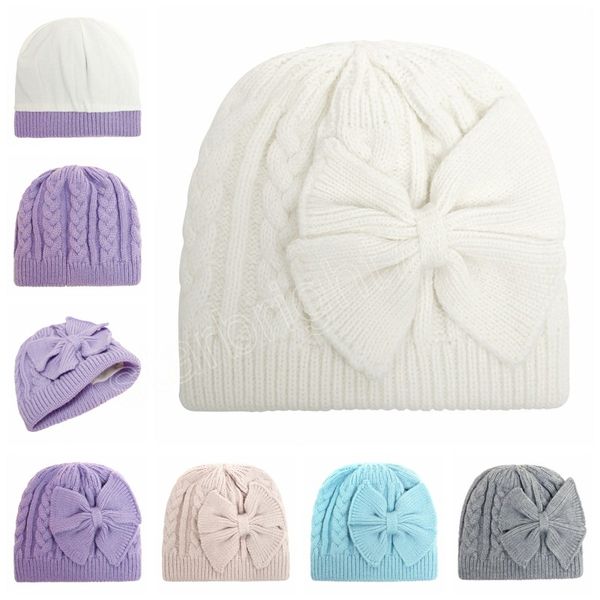 

autumn winter fashion warm knitting wool caps solid color crochet bows infant hats newborn headwear hair accessories, Yellow