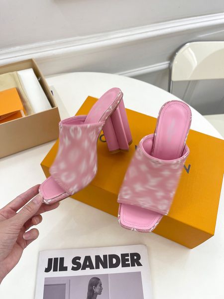 

summer womens high heels slippers striped sandals ladies casual scuffs block heel sandal outdoor shopping letters slipper box -l071, Black