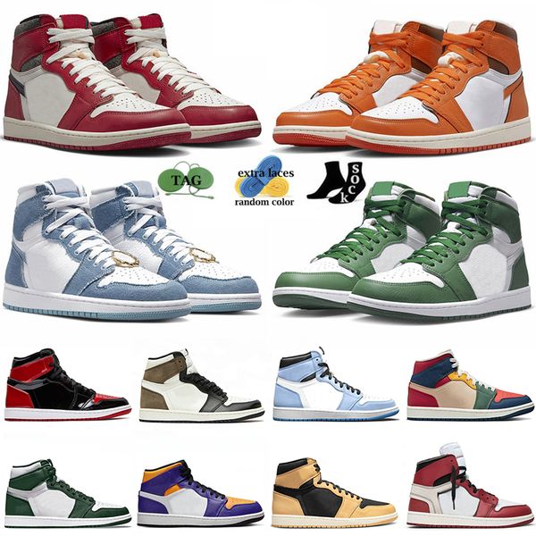 

2023 with socks jumpman 1 basketball shoes high og lost found denim 1s patent bred university blue heirloom taxi dark mocha twist women mens