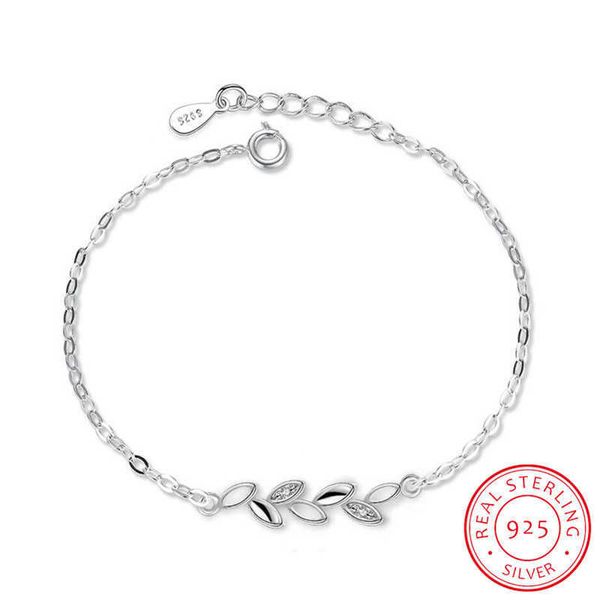

beaded strands 925 sterling silver leaves charm bracelets for women crystal jewelry pulseira l221012, Black