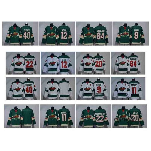 

95 minnesota wild jersey zach parise 40 dubnyk 9 koivu 20 ryan suter 64 mikael granlund 12 eric staal 16 jason zucker 3 charlie coyle hockey, Black