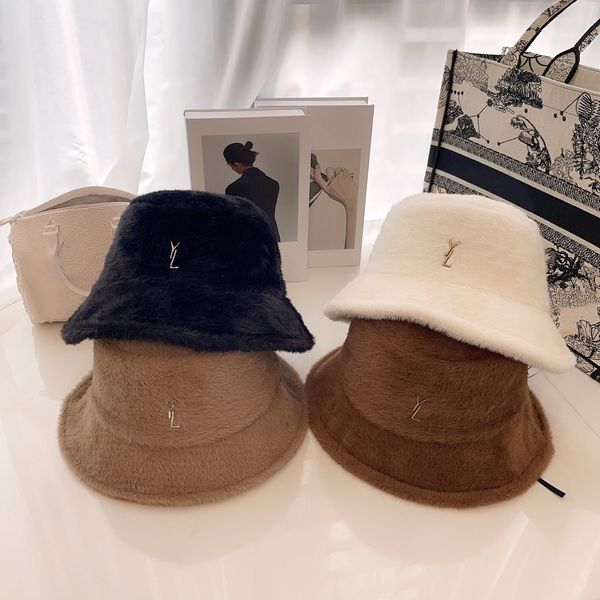 

luxurys designers bucket hats faux mink fur temperament female autumn and winter letters high value temperament fashion good nice, Blue;gray