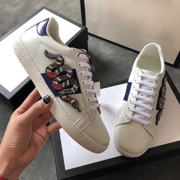 

designer men's ace embroidered sneaker ace white sneakers women real leather shoes embroidery classic shoe python embroidered bees tige, Black