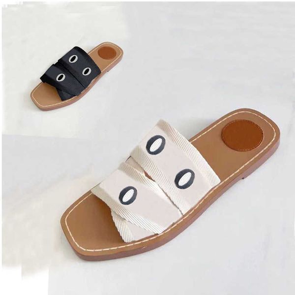 

summer beach slippers fashion loafers lace designer shoe lazy flat heel flops leather letters lady cartoon slides women shoes ladies sandals, Black