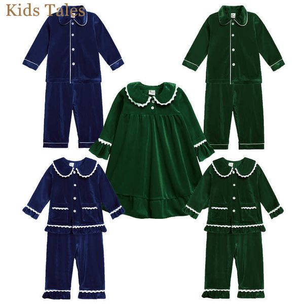 

pajamas kids baby boy girls velvet christmas pajamas set toddler long sleeve button down lace pants children pjs sleepwear clothing t221013, Blue;red