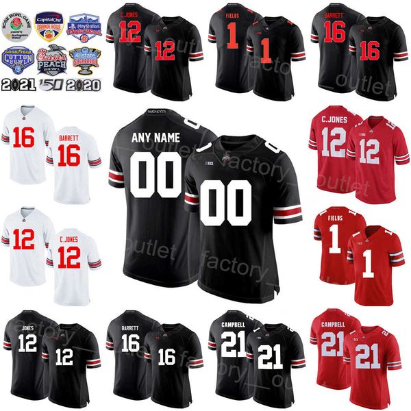 

ncaa college football ohio state buckeyes jersey 1 justin fields 12 cardale jones 47 aj hawk 21 parris campbell 1 braxton miller 16 jt barre, Black