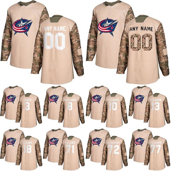 

columbus blue jackets camo veterans day practice jerseys 13 cam atkinson 71 nick foligno 18 dubois custom any number any name hockey jersey, Black