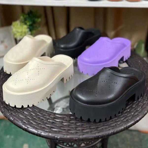 

soft cowhide beach slippers women shoes platform sandals slides fashion thick bottom designer cartoon alphabet lady leather heels letter, Black