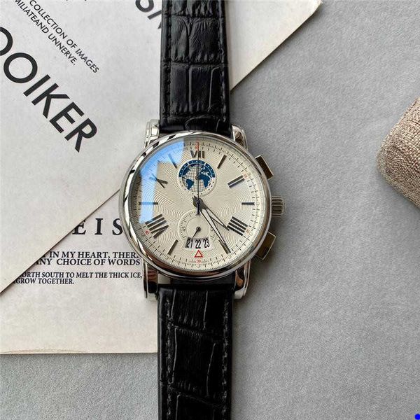 

watches mechanical watches wristwatches mens womens luxury quartz watch leather strap full function three calendar wristwatches montre de lu, Silver