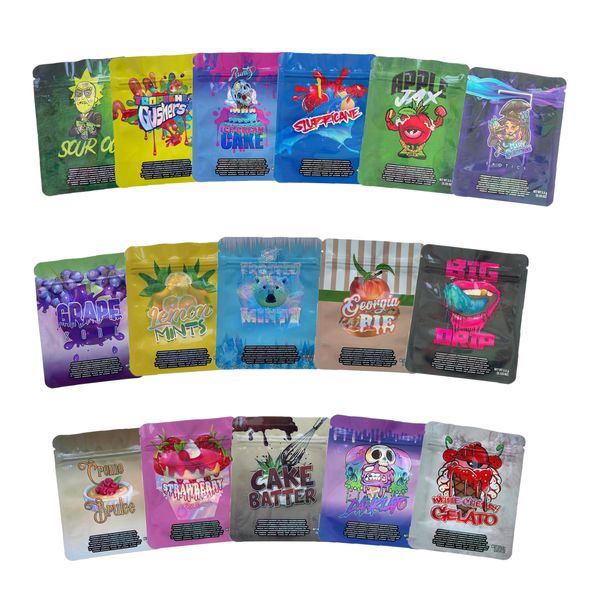 

3.5g smell proof package mylar packaging bags package bag cherry big drip garden guava plus esotico teds budz lemon gelato pop creme glacee