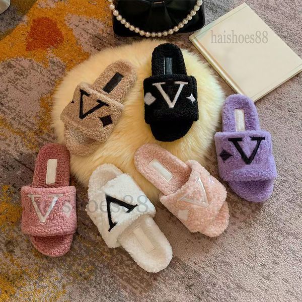 

slippers sandals flat luxury comfort designer fashion warm wool sheepskin for indoor white word rose outdoor wear are men women winter slide, Black